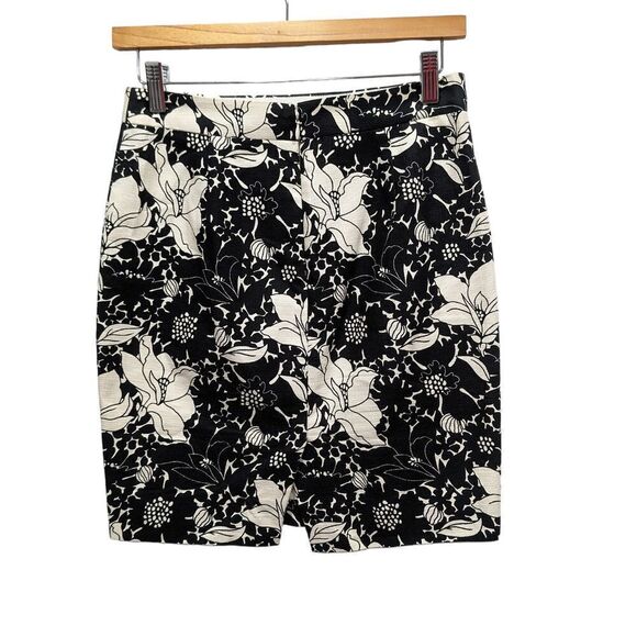 J. Crew 100% Cotton Black & Ivory Floral The Pencil Skirt, 00P - Picture 2 of 7